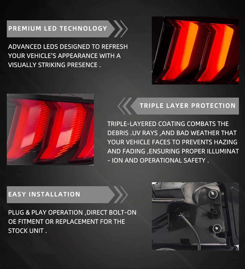 VLAND Tail lamp assembly for Ford Mustang 2015-2020 Tail light with Sequential Turn Signal Reverse Lights Plug and Play sayaragear