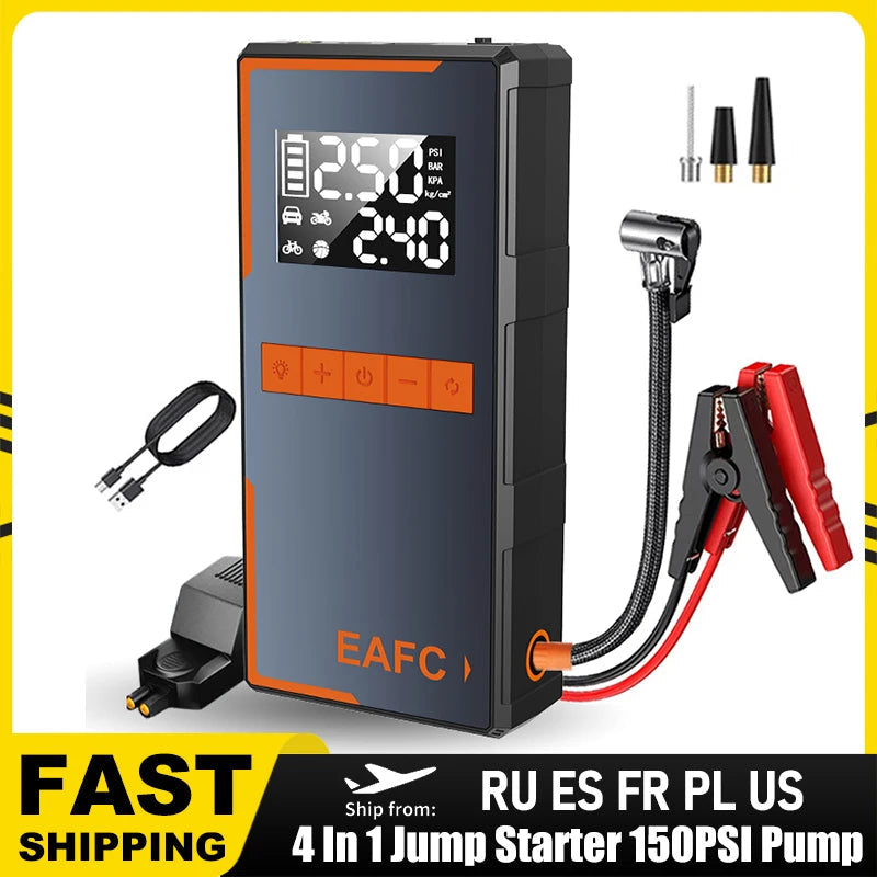 2025 Newest All-in-One Car Emergency Jump Starter & Air Pump 1200A Peak 150PSI Tire Inflator with LED Light & Power Bank sayaragear