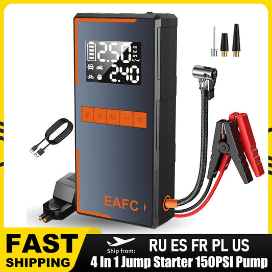 2025 Newest All-in-One Car Emergency Jump Starter & Air Pump 1200A Peak 150PSI Tire Inflator with LED Light & Power Bank sayaragear
