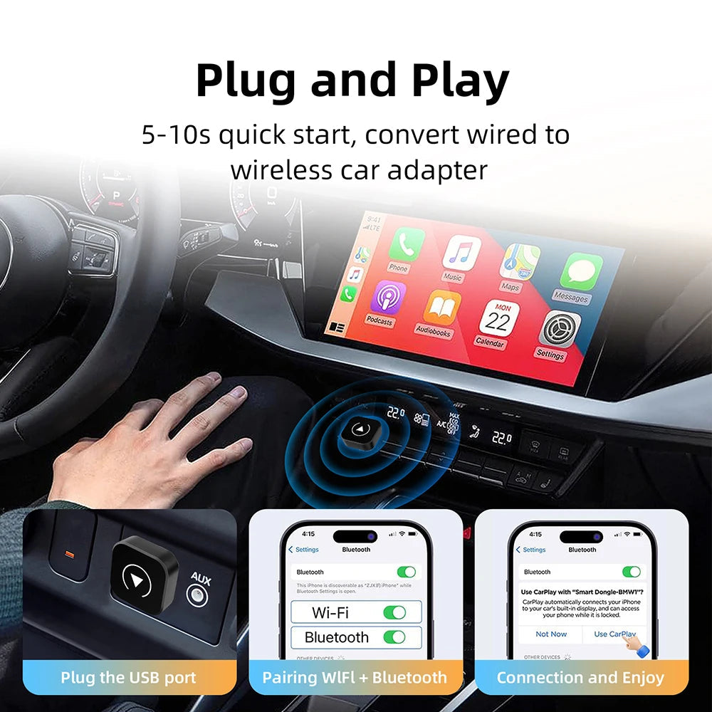 2in1 Wireless CarPlay Dongle Wireless Android Auto Adapter AI Smart Box Car Intelligent Systems For Car With Wired CarPlay sayaragear