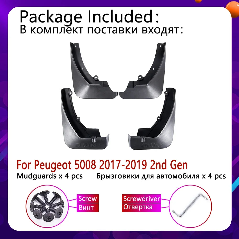 4 PCS Front Rear Car Mudflap for Peugeot 5008 2017 2018 2019 Fender Mud Guard Flap Splash Flaps Mudguards Accessories 2nd 2 Gen sayaragear