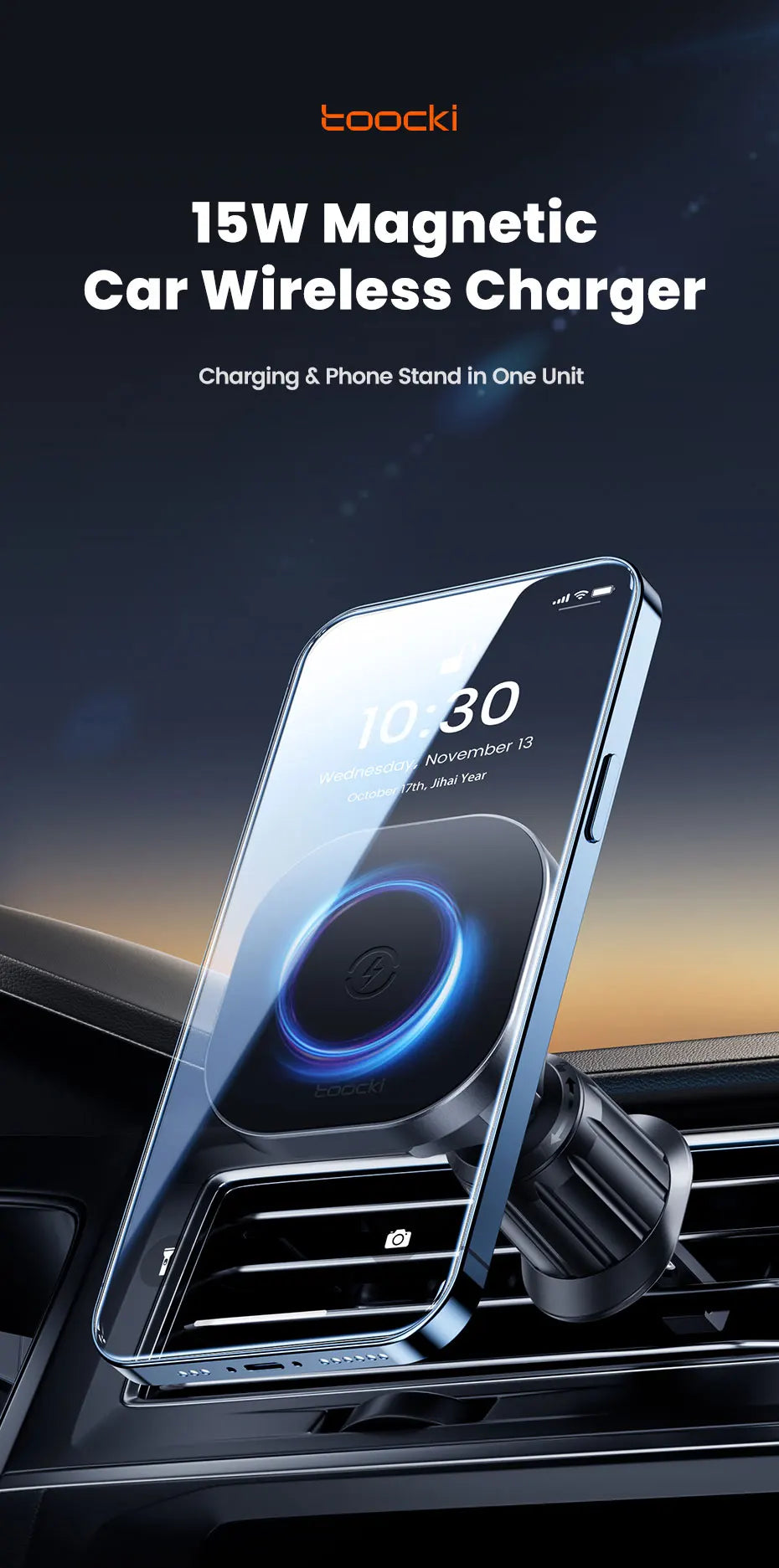 Toocki Magnetic Car Wireless Charger Car Phone Holder Air Outlet 15W Fast Charging Charger in Car For iPhone 15 14 13 12 Pro Max sayaragear