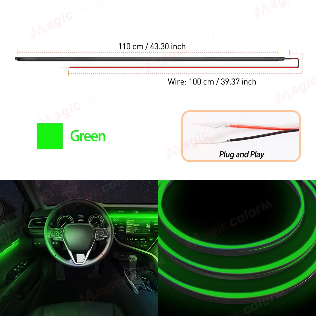 EL Wire Car LED Ambient Light Car Interior Decorative Lamp For Universal DIY Flexible Hidden Cuttable Colour Acrylic Strip 110cm sayaragear