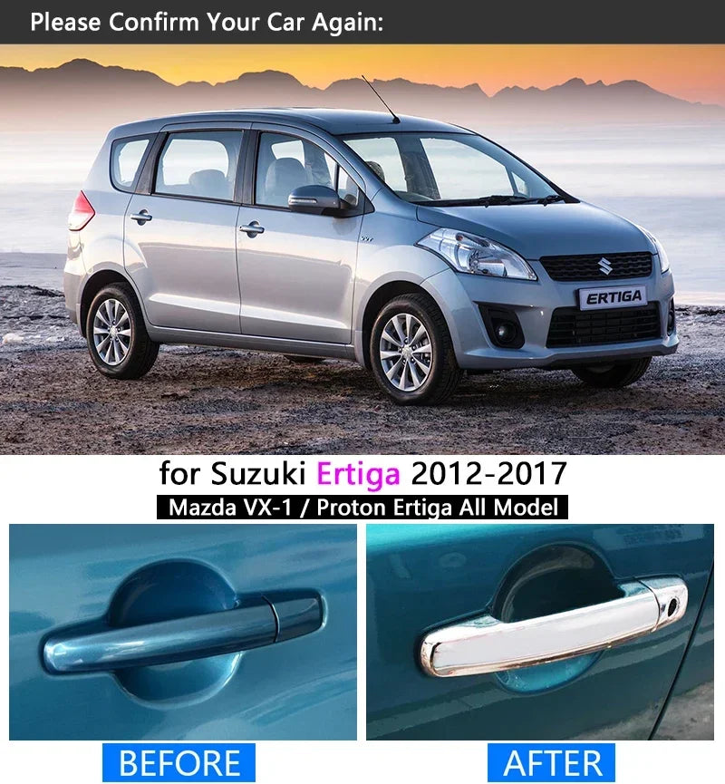 for Suzuki Ertiga 2012 - 2017 Chrome Door Handle Cover Trim Set Mazda VX-1 VX1 Proton Ertiga 2013 2014 2015 Stickers Car Styling sayaragear
