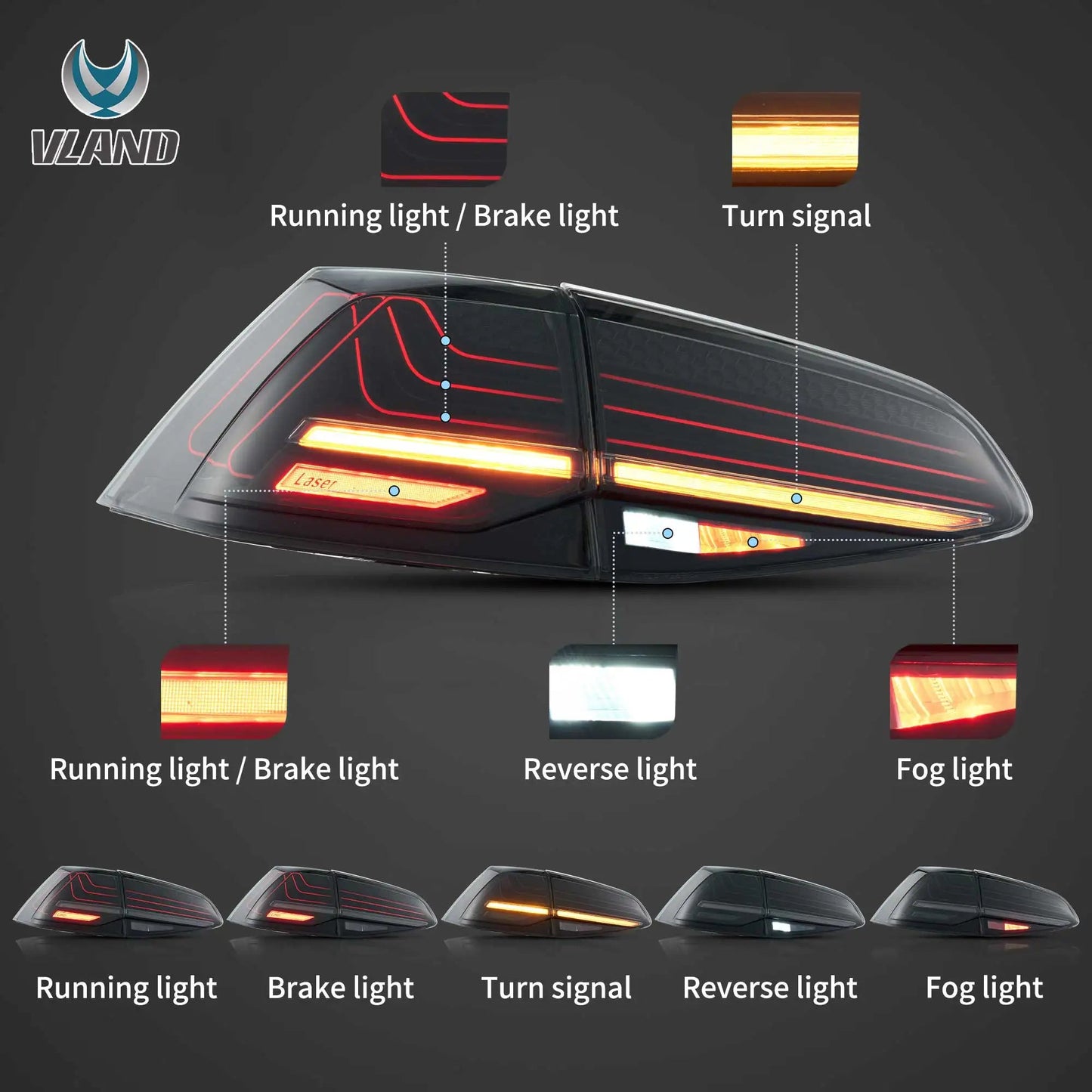VLAND Laser LED Tail Lights For 2013-2017 Golf MK7 Hatchback Sequential Turn Signal Rear Lamp Assembly sayaragear