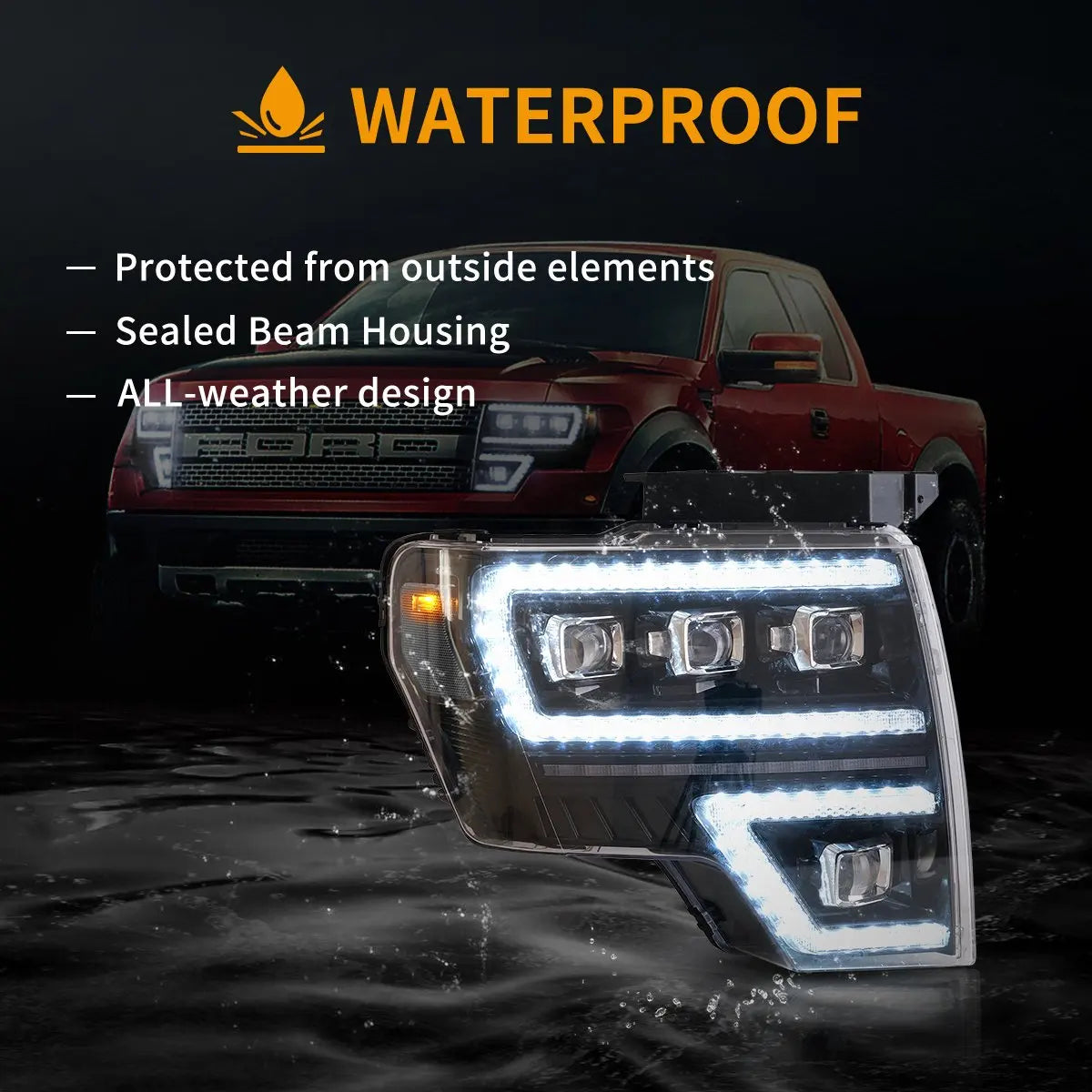 Vland 2009-2014 F150 12th Gen Black LED Matrix Projector Headlights Plug & Play Headlamp Assembly sayaragear