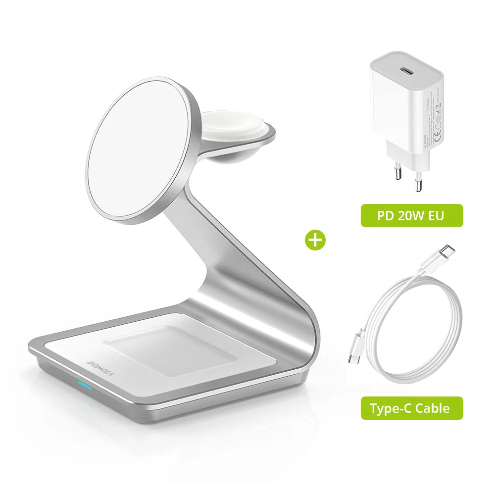Bonola Magnetic 3 in 1 Wireless Charger for iPhone 17/16/15/13/14/12 30W Wireless Charging Station for Apple Watch/AirPods Pro sayaragear