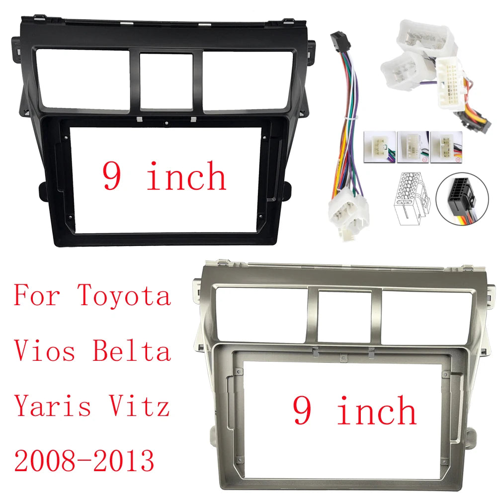 For Toyota Vios XP90 Belta Yaris sedan 2006-2013  Car Android Radio Fascias 9 inch Stereo Panel Harness Connector Power Cable sayaragear