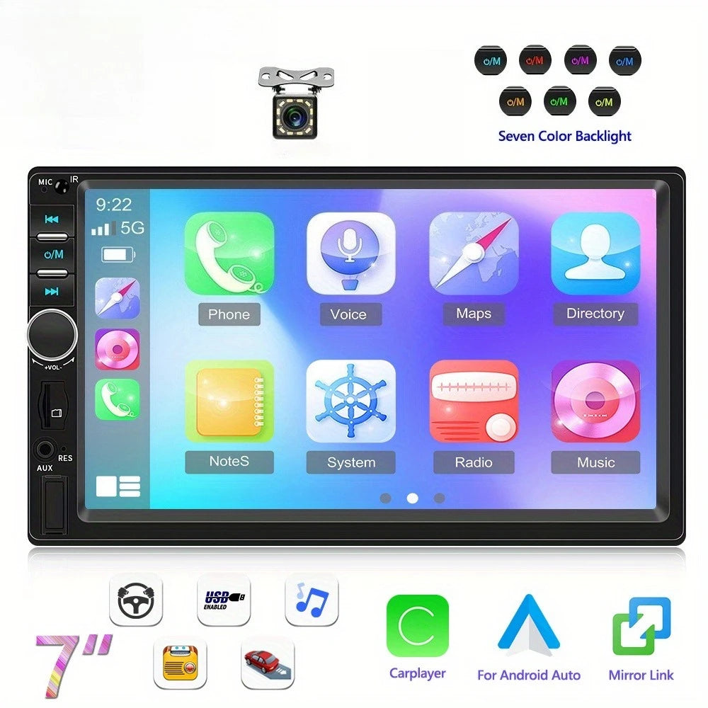 7" HD Car Stereo Radio 2Din MP5 Multimedia Player for Android Auto Mirror Link Rear 12LED Backup Camera USB AUX TF EQ FM Radio sayaragear