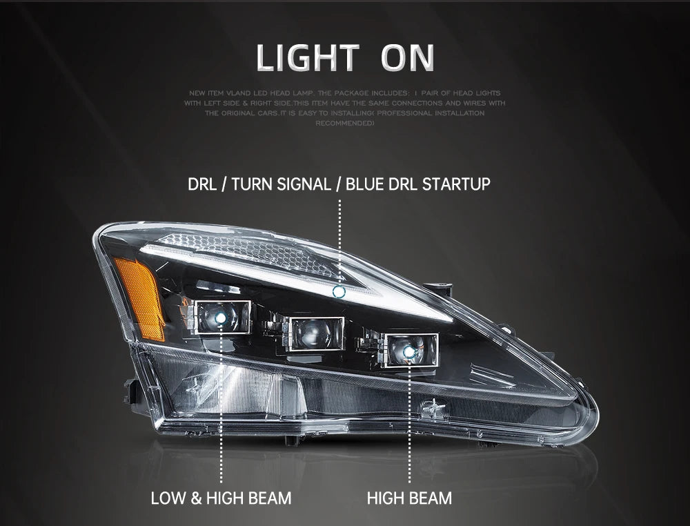 VLAND Car LED Headlights Assembly for Lexus IS250 IS350 C ISF 2006-2013 bule DRL Auto Styling Front Lamps Accessories Lights sayaragear