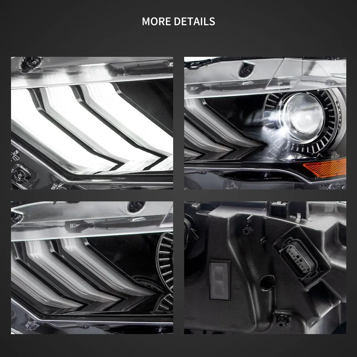 VLAND LED Dual Beam Projector Headlights Black For 18-24 Ford Mustang 6th Gen Facelifted Front Lamp Assembly sayaragear