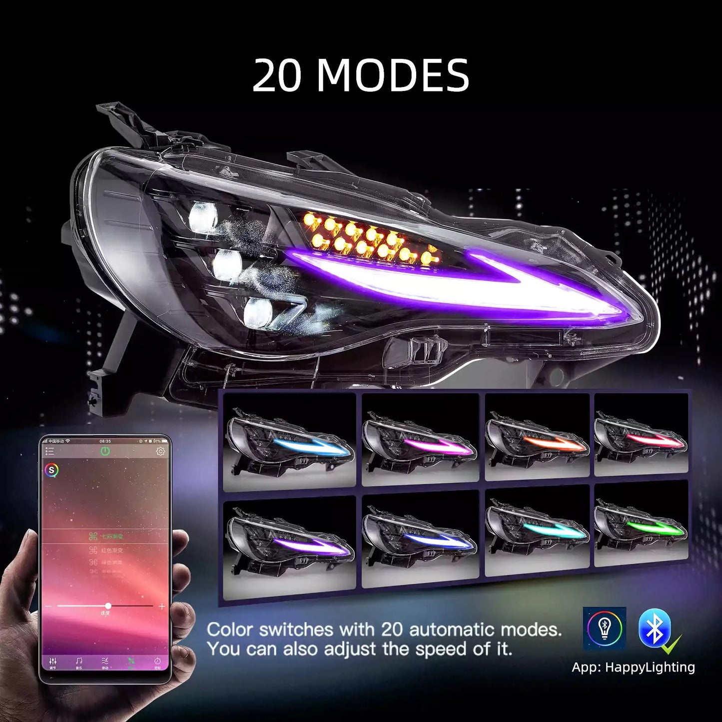 Vland 12–21 86 Subaru BRZ Scion FR-S RGB Headlights Full LED with DRL Color Changing Front Headlamp Assembly Upgrade sayaragear