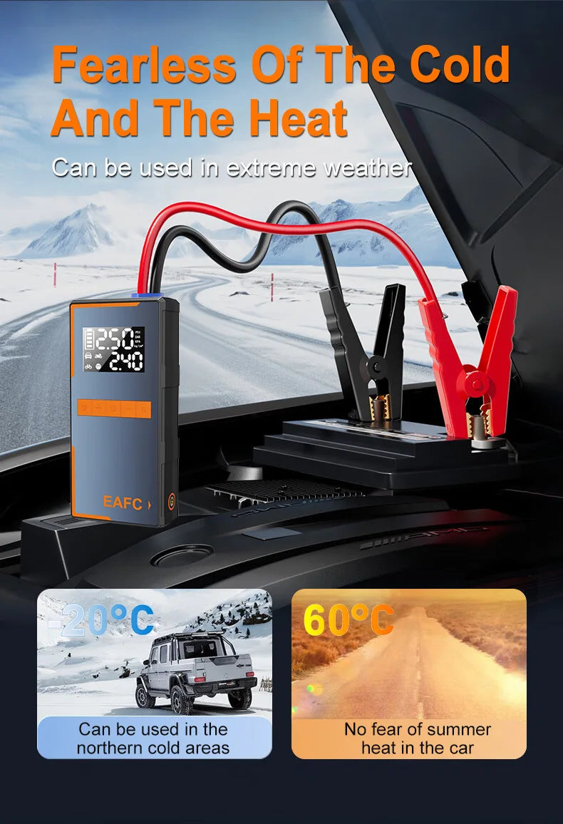 2025 Newest All-in-One Car Emergency Jump Starter & Air Pump 1200A Peak 150PSI Tire Inflator with LED Light & Power Bank sayaragear