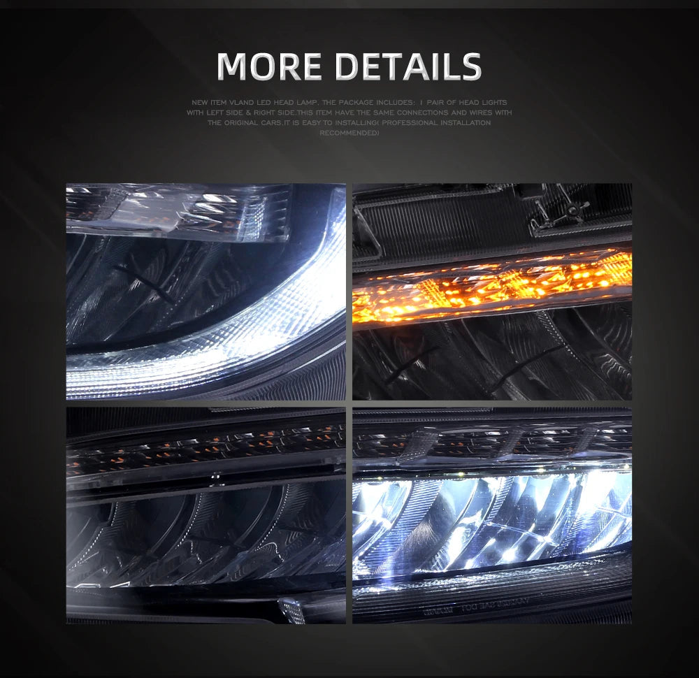 Vland factory car accessories for Car full LED lights for Civic headlight 2016-2018 with white DRL and yellow moving turn signal sayaragear
