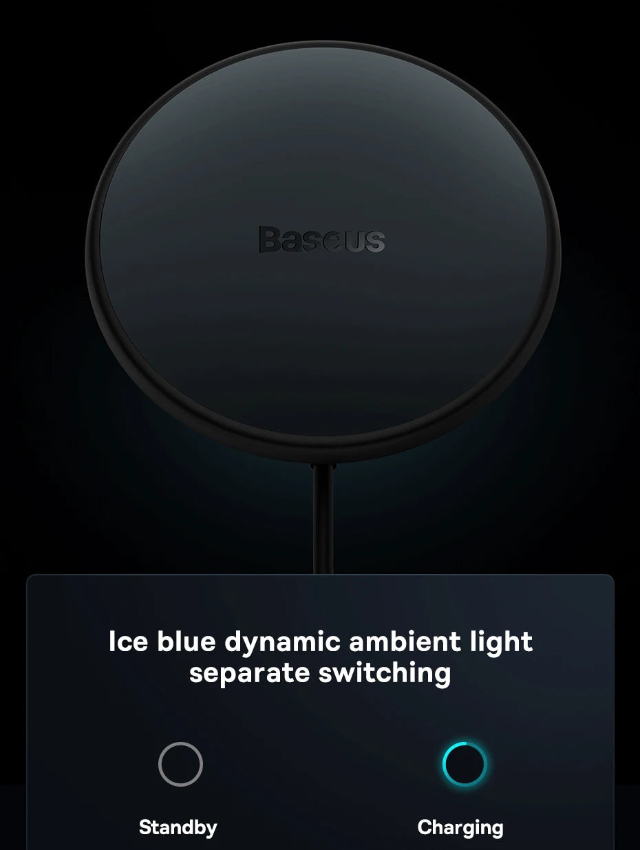 Baseus Magnetic Wireless Charger Car Phone Holder 15W Fast Charging Wireless Car Charger Holder For iPhone 16 15 14 13 Car Mount sayaragear