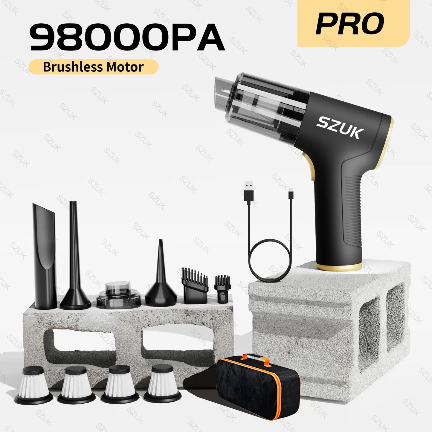 SZUK 98000PA Car Vacuum Cleaner Mini Powerful Cleaning Machine Strong Suction Handheld for Car  Wireless Portable Home Appliance sayaragear