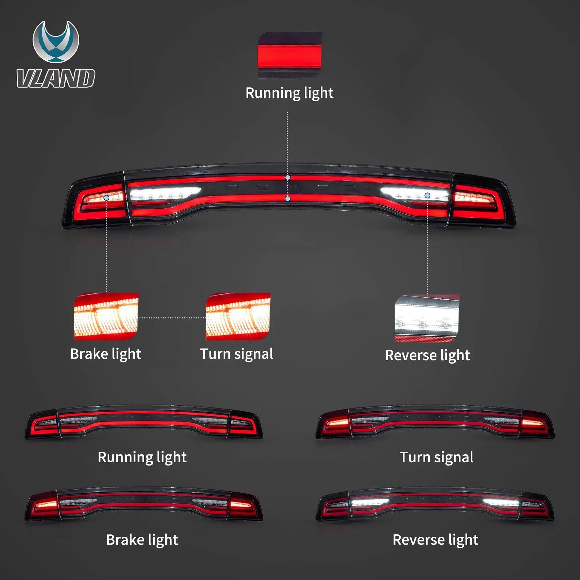 Vland 2011-2014 Charger Tail Lights Full LED W/Start-Up Animation sayaragear