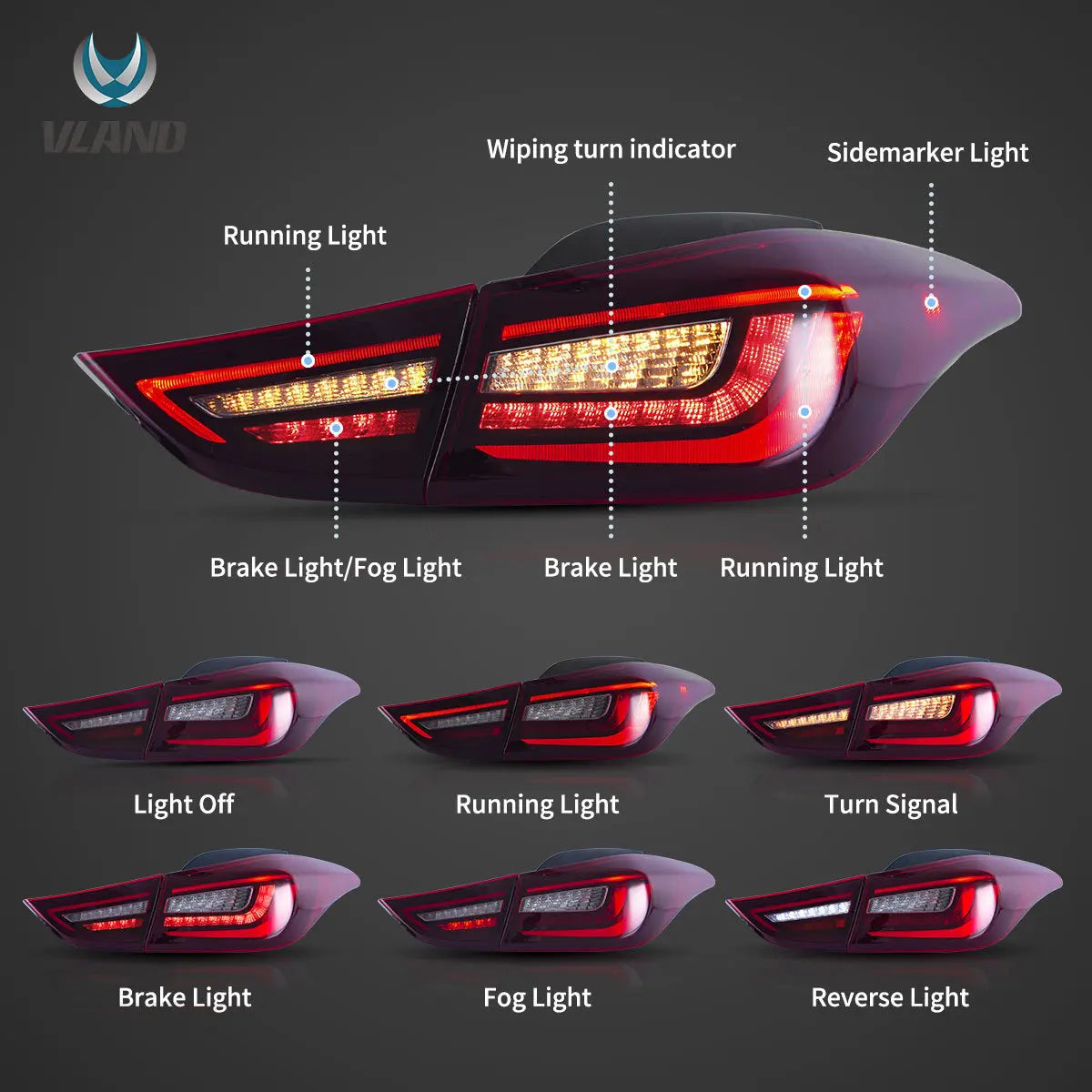 Vland 11-16 Elantra 5th Gen (MD/UD) LED Tail Lights With Sequential Turn Signal sayaragear