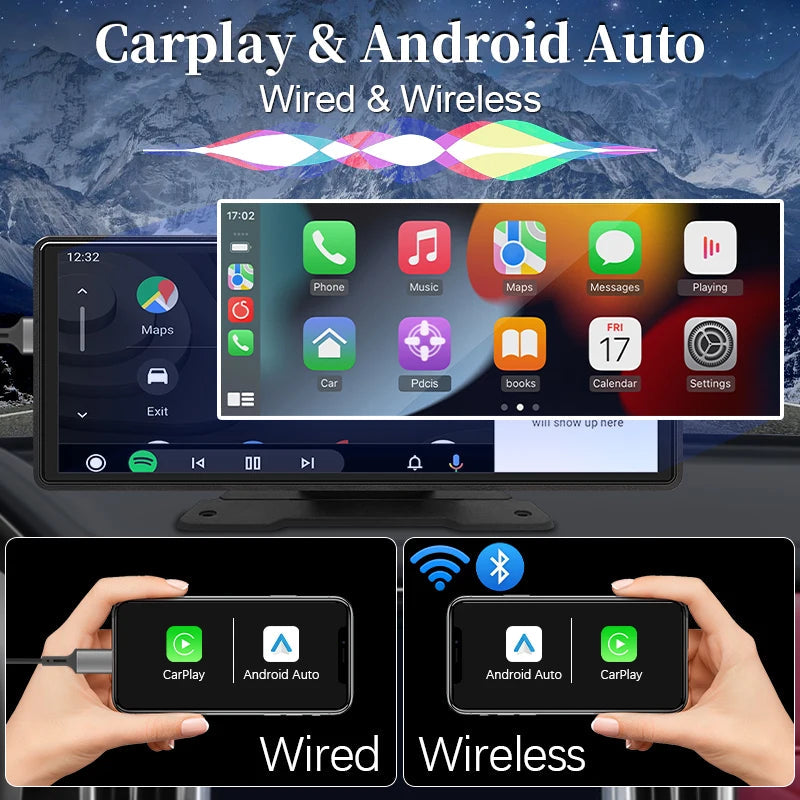 10.26"  Car Mirror Radio Multimedia Video Player Universal Wireless Carplay Android Auto Screen With Bluetooth AUX USB sayaragear