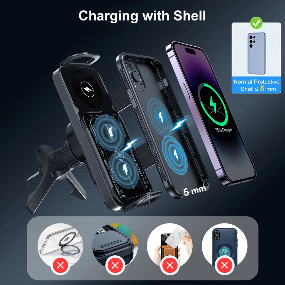 Car Wireless Charger Dual Coil Fold Screen Phone Fast Charging For Samsung Galaxy Z Fold 5 6 Flip 3 4 Air Vent Car Phone Holder sayaragear