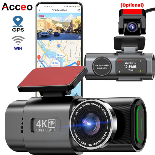 Dash Cam 4K UHD Recording Car Camera DVR Night Vision Video Recorder Built-In Wi-Fi Support GPS 24H Parking sayaragear