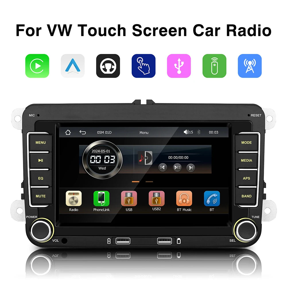 7 Inch Car Stereo For VW Touchcreen BT AM/FM Radio Receiver with Android Auto Carplay USB Charge Support Hands-Free Calling sayaragear