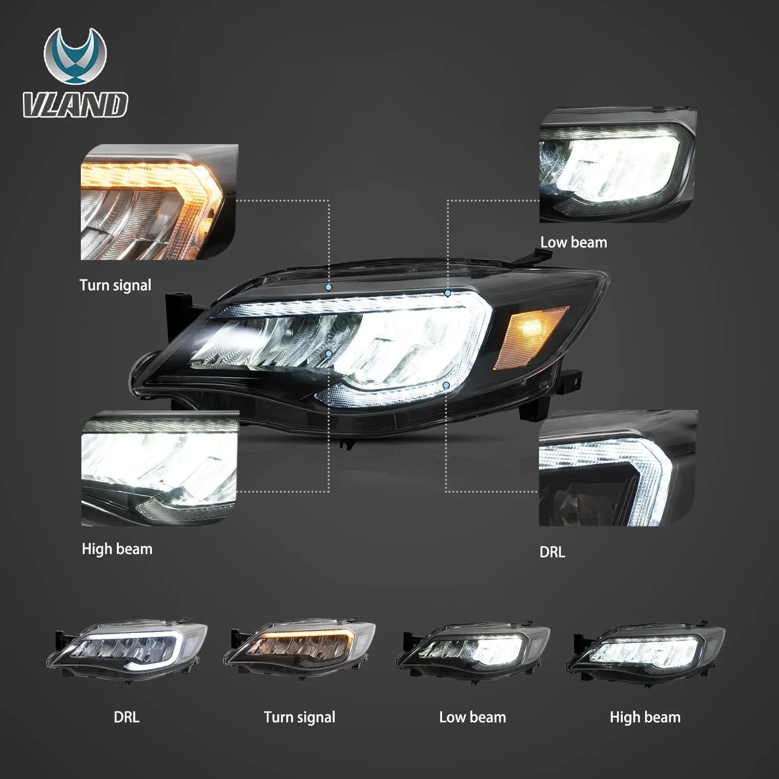 Vland 2008-2014 Impreza WRX STI Headlights W/ LED Reflection Bowl sayaragear