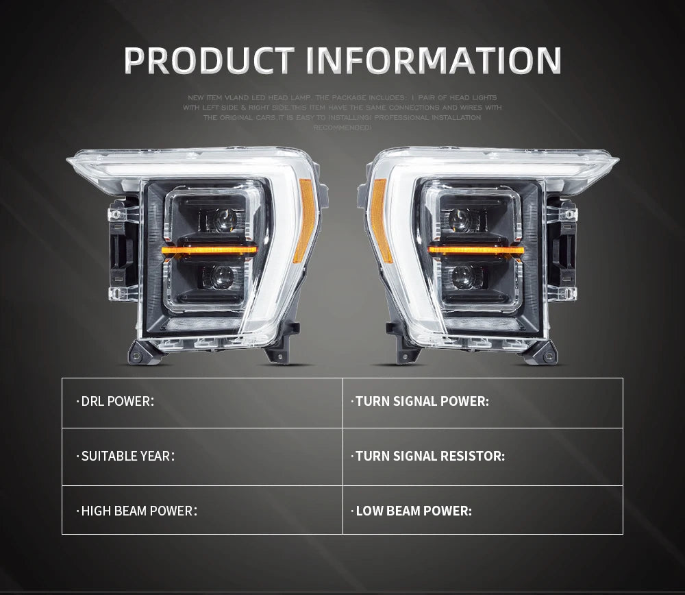 VLAND Headlamp Car Headlights Assembly FOR FORD F150 2021 LED Head Light With Moving Turn Signal Dual Beam Lens Plug-and-play sayaragear