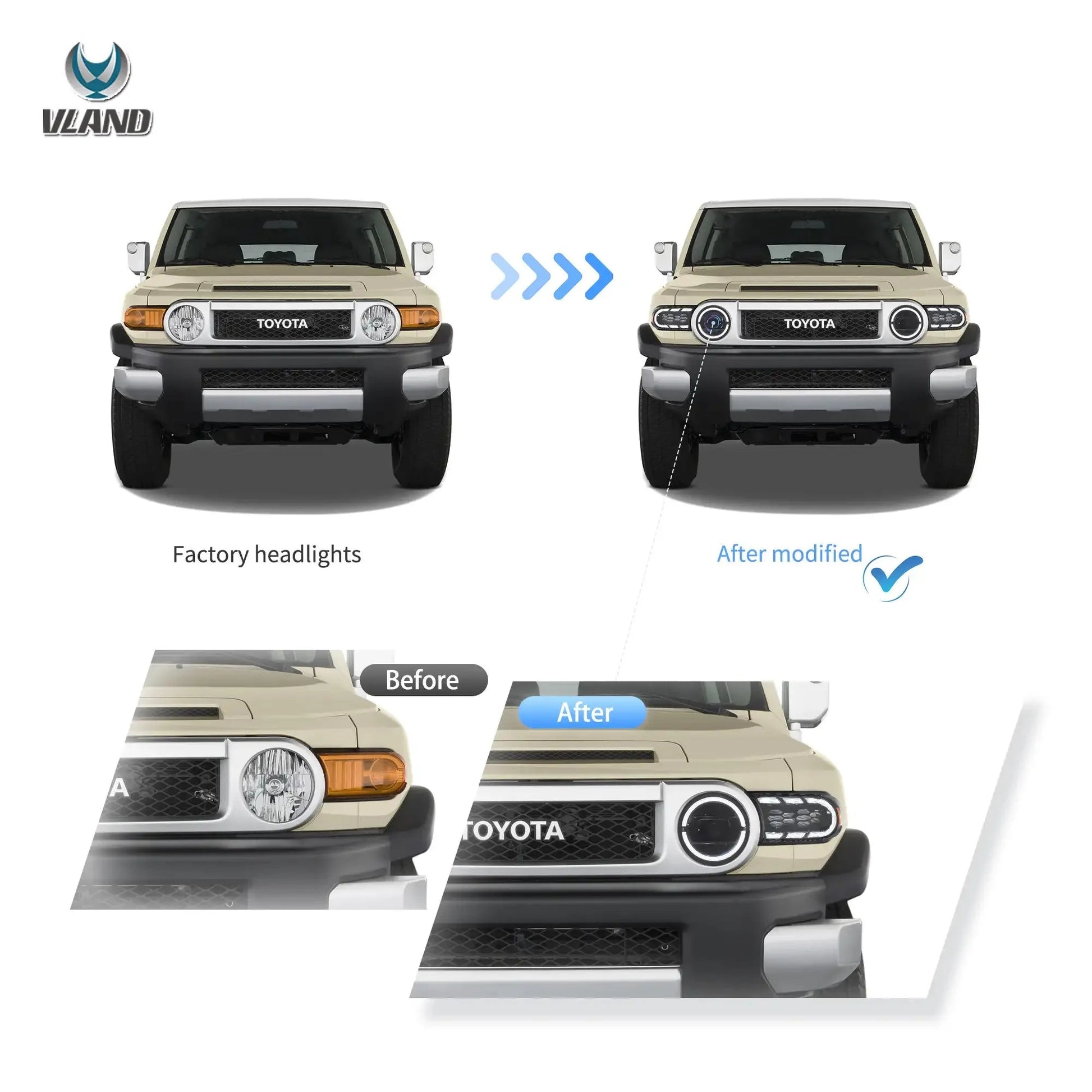Vland 06-23 FJ Cruiser XJ10 Full LED Upgrade Headlights-Bright, Durable&Stylish sayaragear