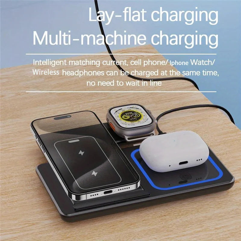 3 in 1 Wireless Charger Stand Pad Foldable Fast Charging Station Dock For iPhone 17 16 15 14 13 12 11 X 8 Apple Watch Airpods sayaragear