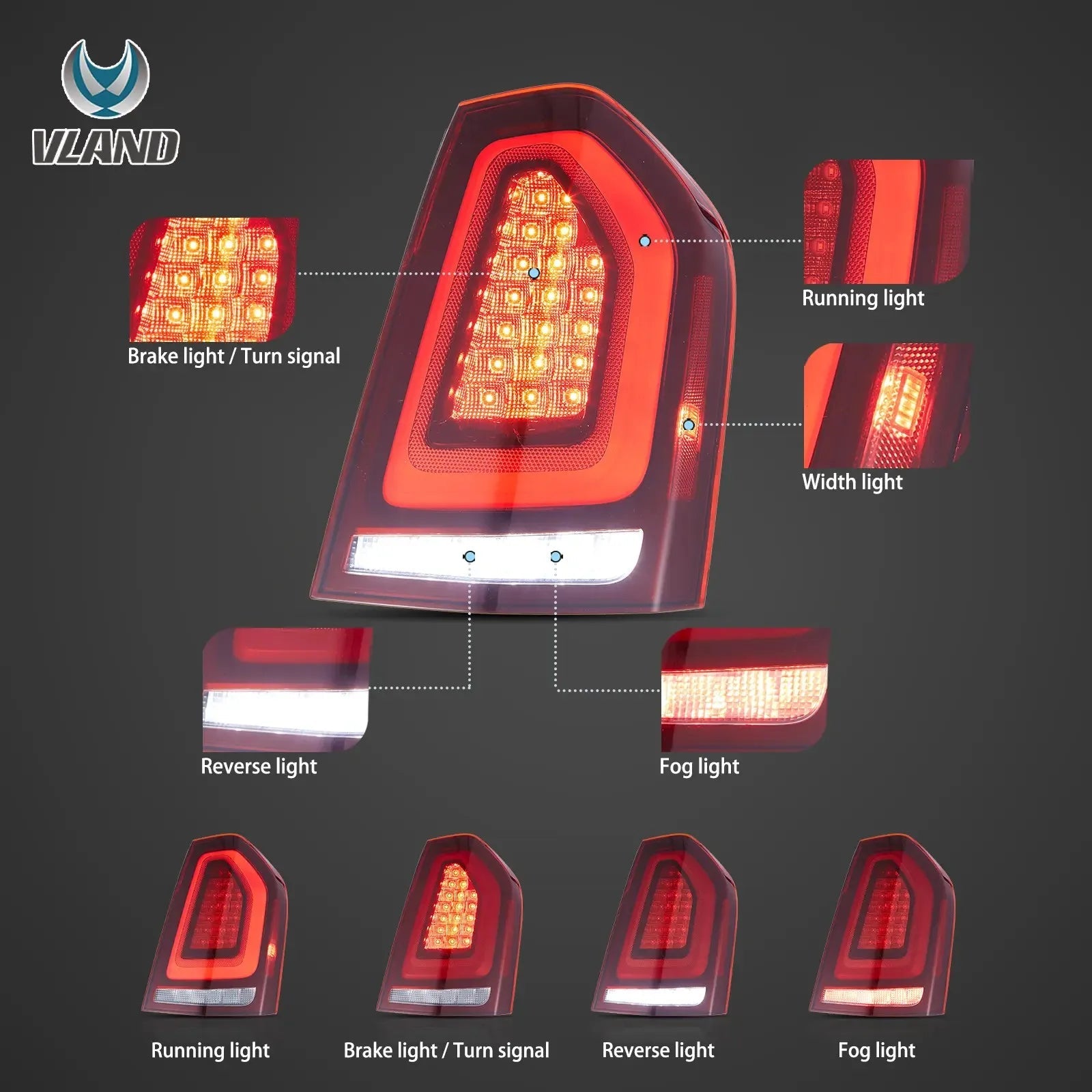 Vland 11-14 Chrysler 300 & Lancia Thema LED Tail Lights With Start-up Animation sayaragear