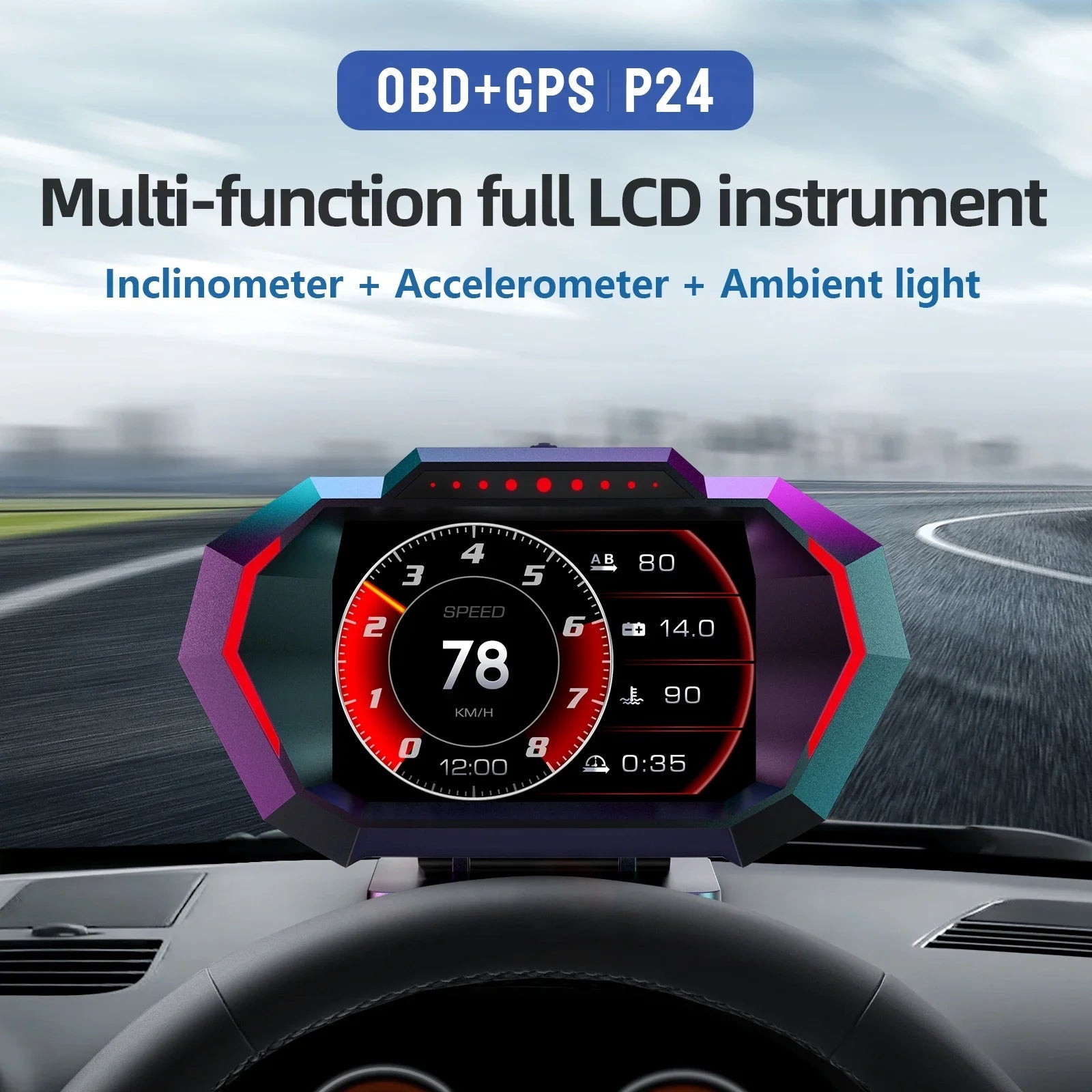 NEW Multi-function Full LCD Instrument OBD+GPS Dual System Car OBD2 GPS HUD Head Up Smart Digital Speedometer with Tester Alarm sayaragear