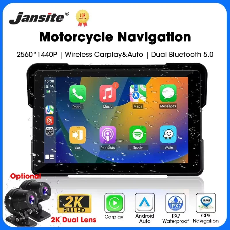 Jansite 5/7 inch Carplay Motorcycle DVR Navigation GPS Wireless CarPlay Android Auto IPX7 Display Screen Portable Moto Monitor sayaragear