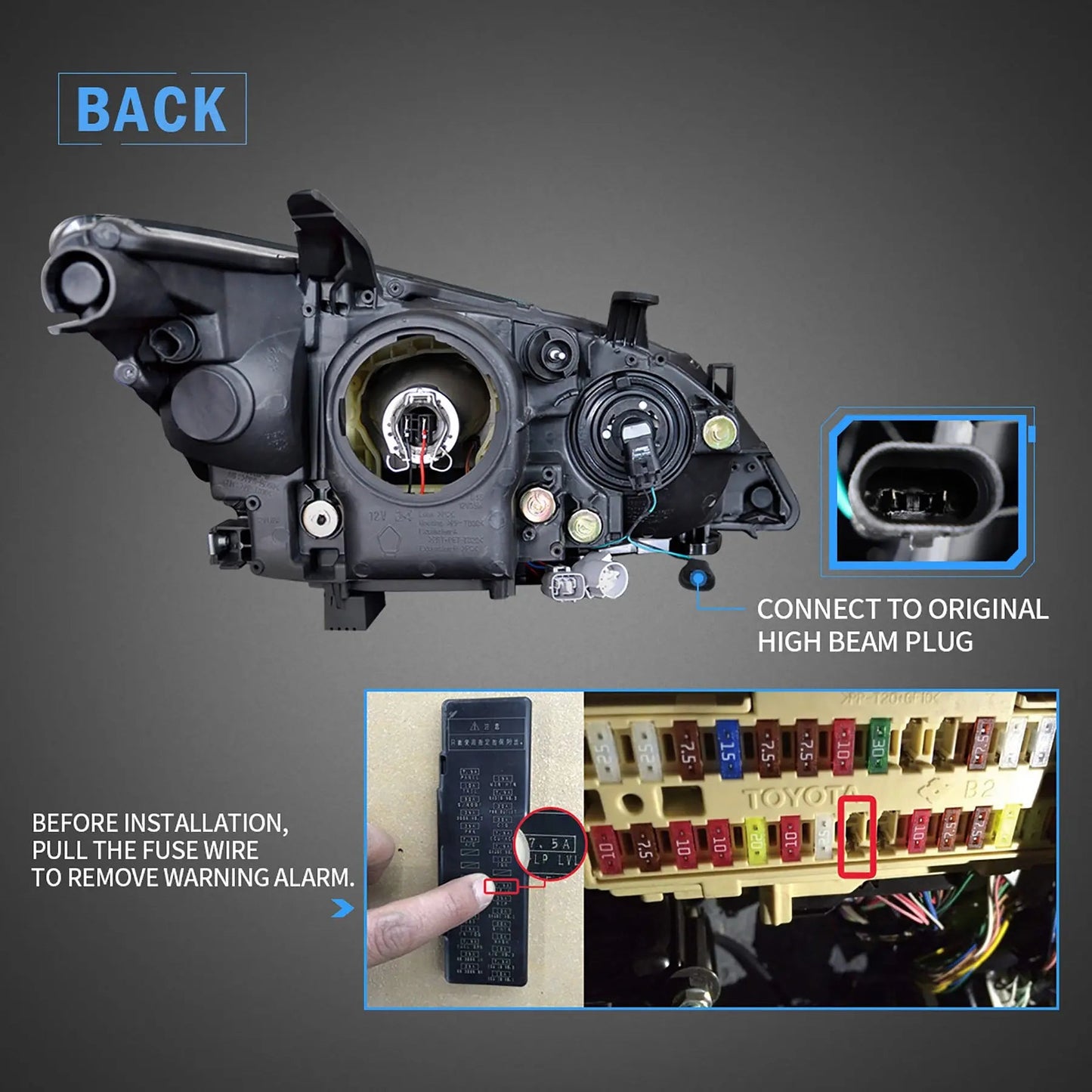 Vland 10-12 ES Series 4th Gen (GSV40) Facelift US Type Dual Beam Projector Headlights Assembly sayaragear
