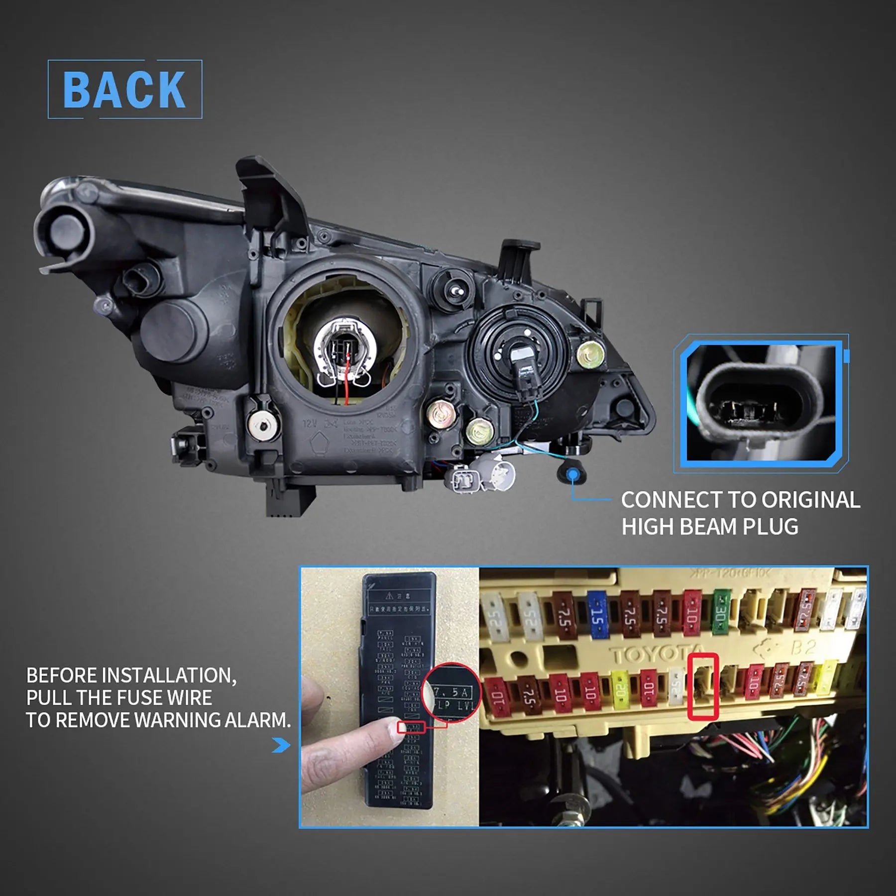 Vland 10-12 ES Series 4th Gen (GSV40) Facelift US Type Dual Beam Projector Headlights Assembly sayaragear