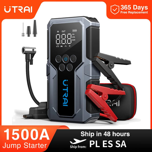 UTRAI 1500A Car Jump Starter Power Bank Portable 150PSI Air Pump Car Battery Emergency Boosters Starting Device Car Starter 2024 sayaragear