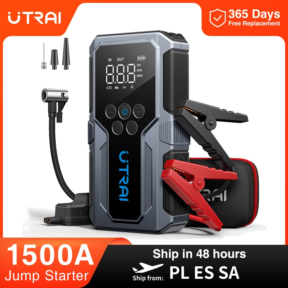 UTRAI 1500A Car Jump Starter Power Bank Portable 150PSI Air Pump Car Battery Emergency Boosters Starting Device Car Starter 2024 sayaragear
