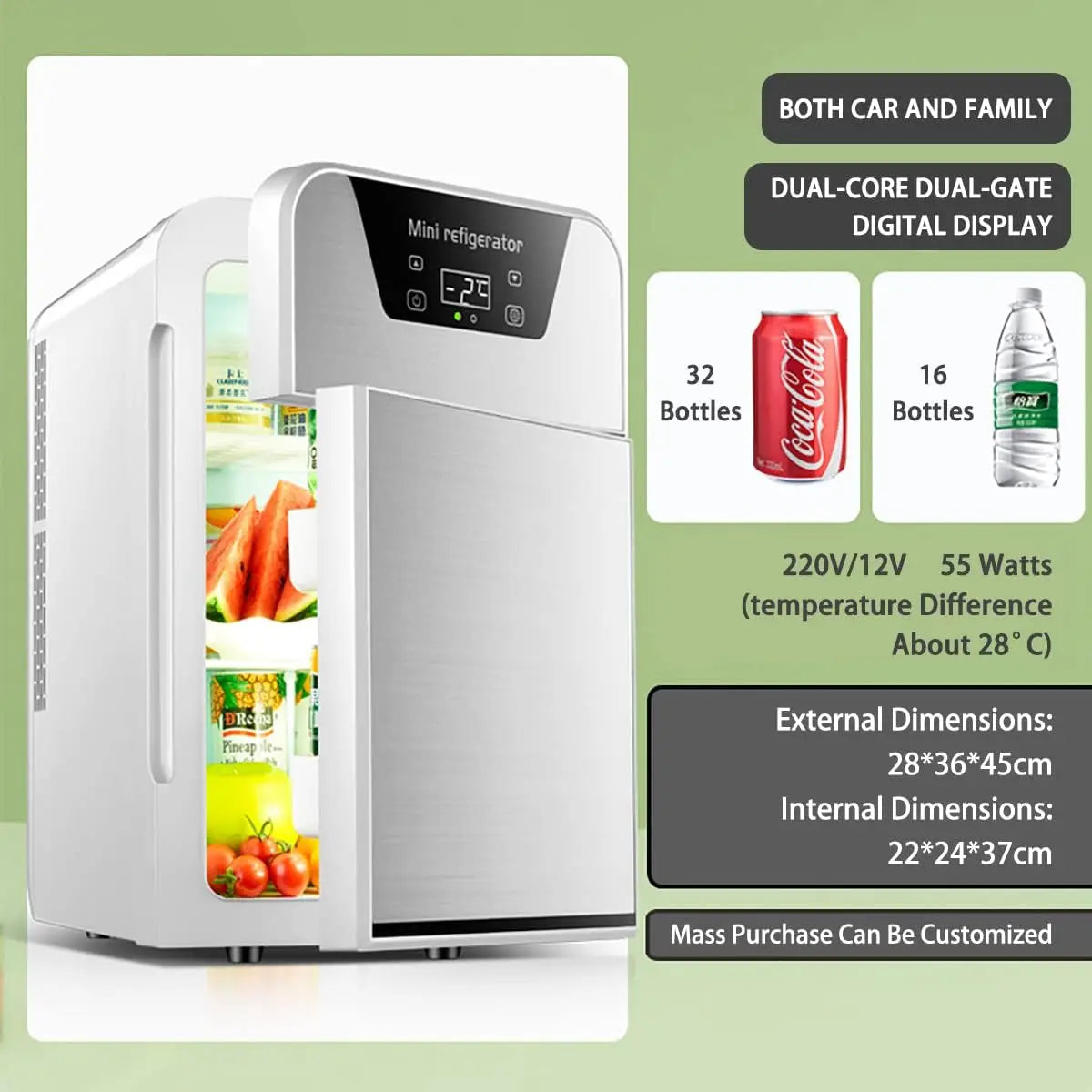 EKAQUZ Mini Fridge for Bedroom - Car, Office Desk & College Dorm Room - 12v Portable Cooler & Warmer for Food, Drinks, Skinca sayaragear