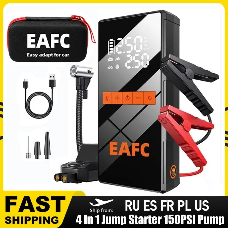 12V Car Jump Starter 4 In 1 Car Wireless Tire Inflator Pump Air Compressor Power Bank Potable Battery Starting Fast Charging sayaragear