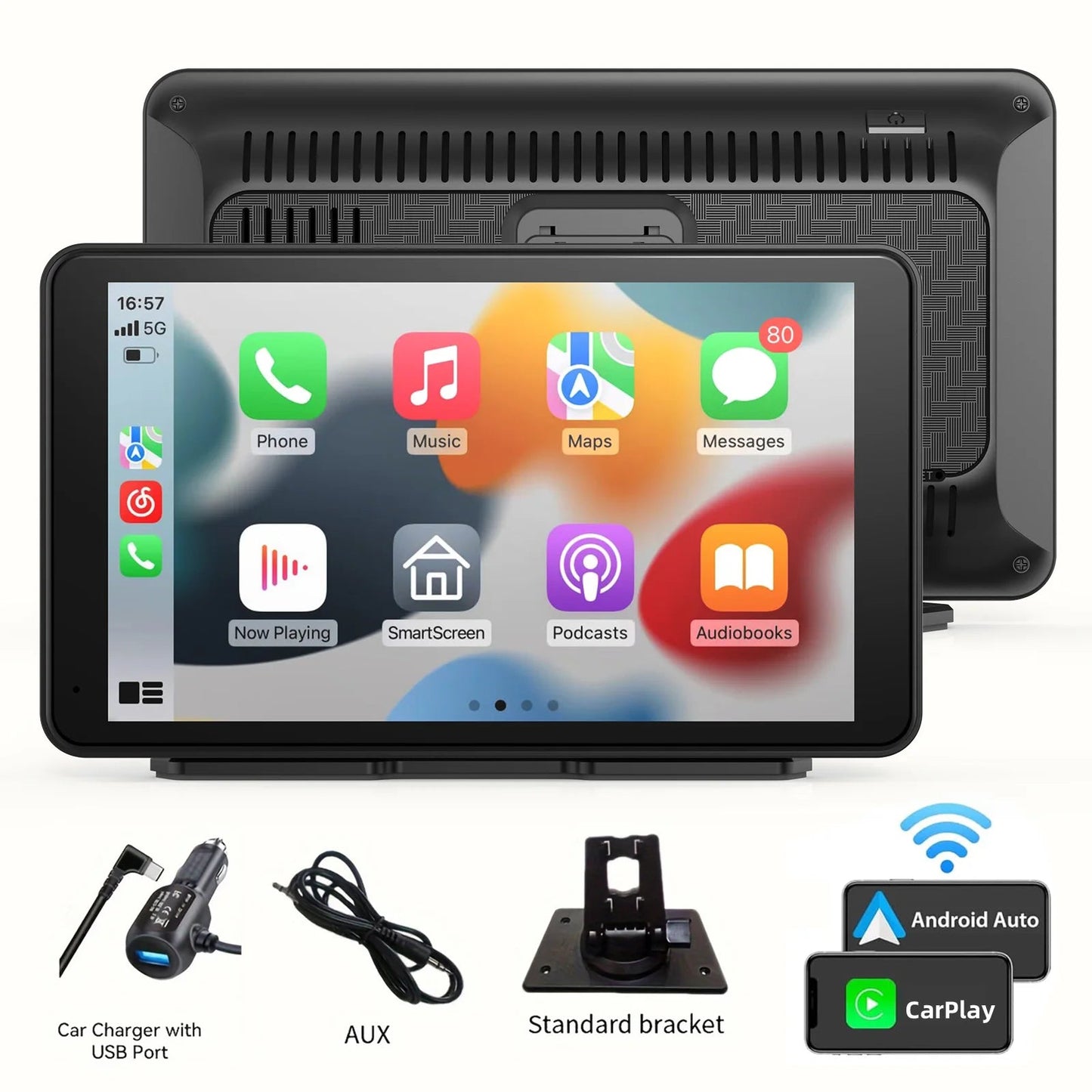 Pionray Portable CarPlay 7'' Smart Touchscreen with Car Stereo, Wireless Android Auto/Mirror Link/ AUX Connection/FM/GPS sayaragear