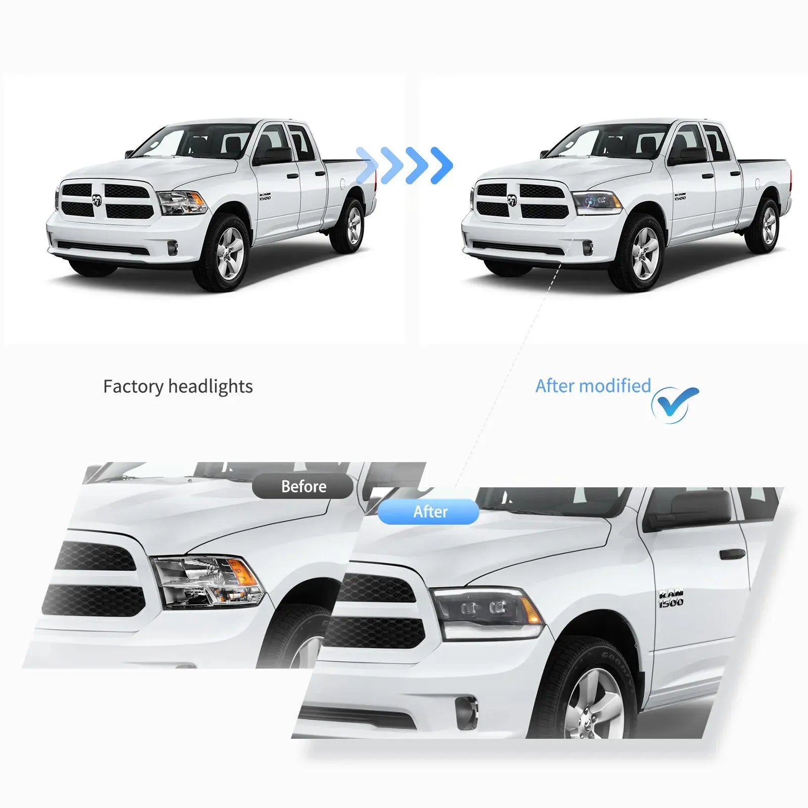 Vland 09-18 Ram 1500 2500 3500 HeadLights Full LED Black sayaragear