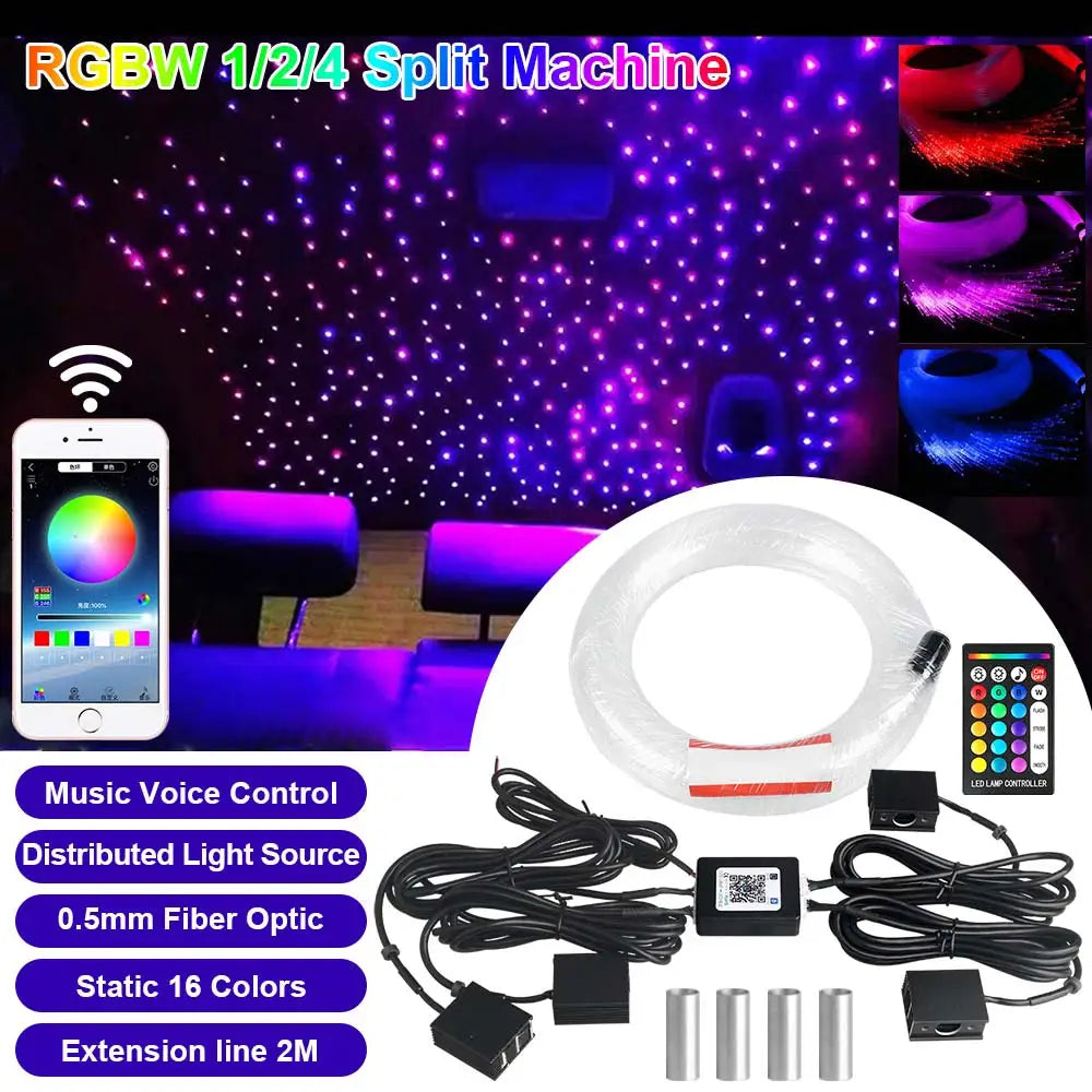 RGBW 1/2/4/6/8 split machine 2400x household car roof starry sky light kit roof fiber optic ceiling sayaragear