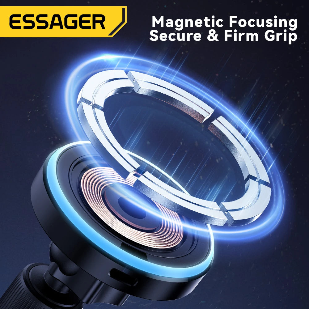 Essager 15W Magnetic Wireless Car Phone Holder Adjustable 360 degrees Car Charger For iPhone15 14 13 Pro Samsung Universal Phone sayaragear