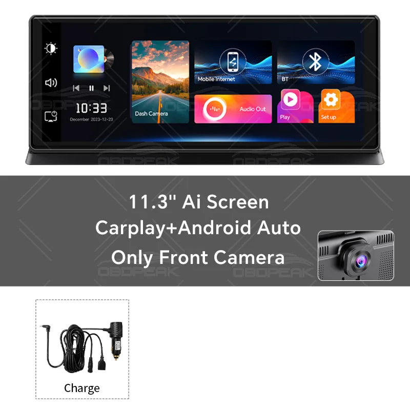 K2 Pro 11.3" Car DVR 4K Camera Wireless Carplay Android auto Ai Screen Dash Cam Dual Len Video Recorder GPS Navigation Dashboard sayaragear