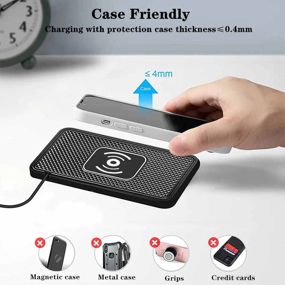 Car Wireless Charger for Iphone 16 15 15 Pro Max 14 13 12 X Samsung S24 S23 Wireless Car Charger Silicone Pad Stand Fast Charger sayaragear