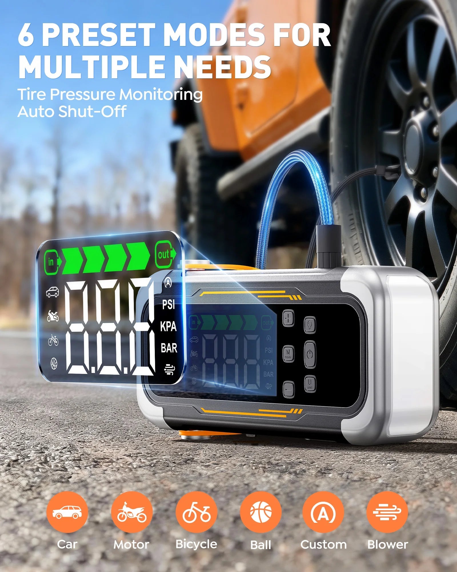 UTRAI 5 in 1 6000A Car Jump Starter 150PSI Air Pump PD30W Power Bank High-speed Airflow Dualmode For kayakingCar Battery Booster sayaragear