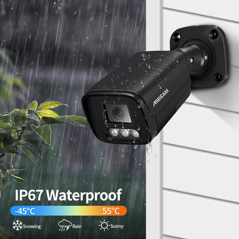 ASECAM 4K 8MP IP Camera Audio CCTV Recording Outdoor POE H.265 Onvif Metal Black 4MP Human Detection Surveillance Camera sayaragear