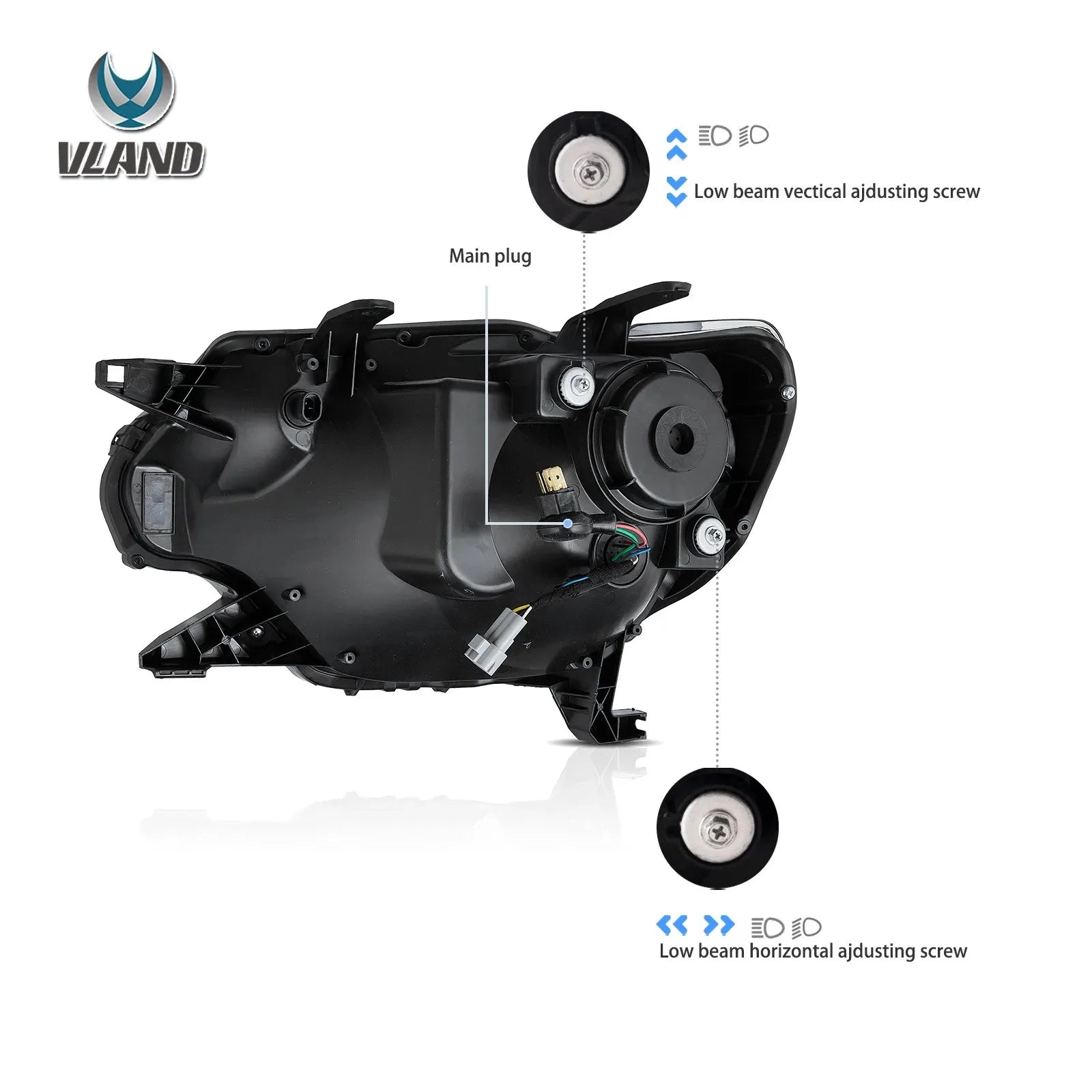 Vland 12-15 Tacoma Full LED Dual Beam Projector Headlights Black sayaragear