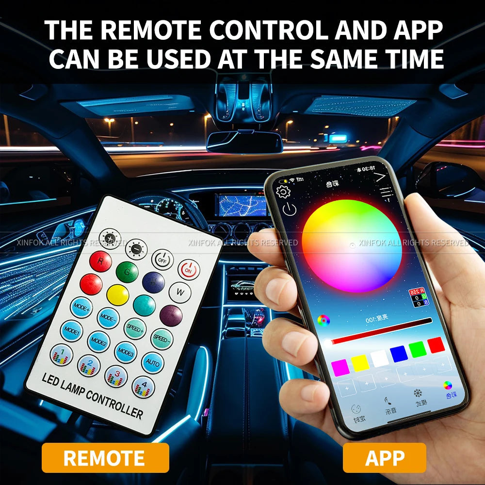 110cm  APP Control Car Ambient Lights LED Interior RGB Symphony Atmosphere Light  Acrylic Strips Dashboard Decoration Sunroof sayaragear