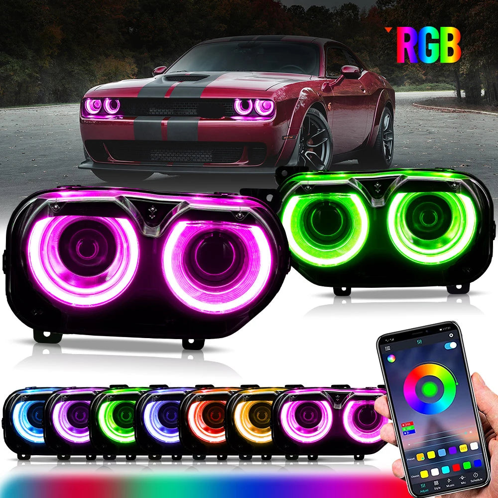 Vland 2015–2024 Challenger 3th Gen Facelifted RGB Dual Beam Projector Headlights Black sayaragear